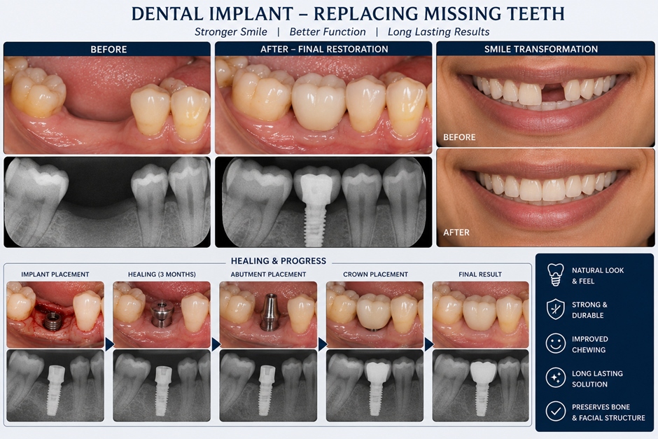 Dental Implant Replacing Missing Teeth Before & After